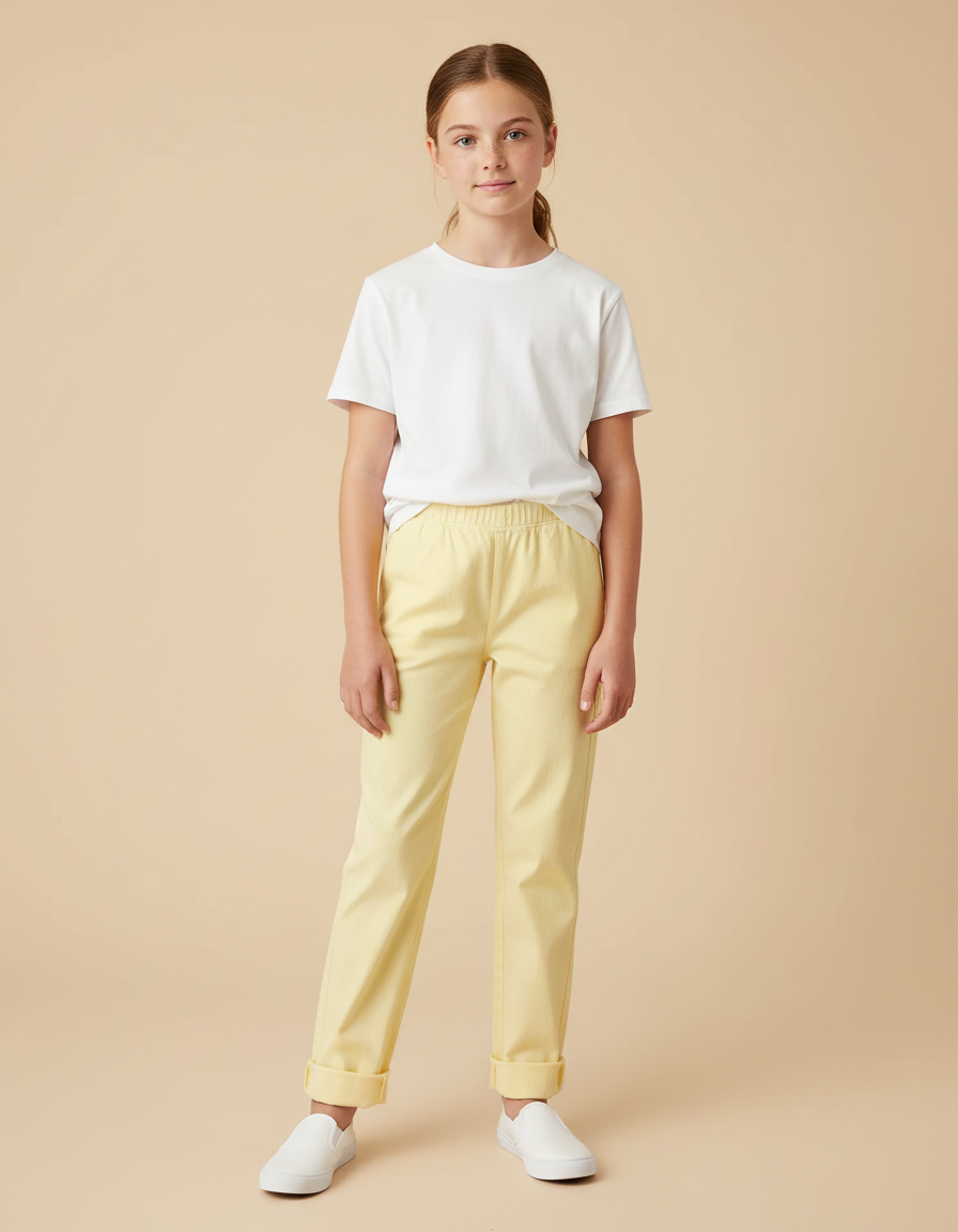 Pantalon Beige Enfant Coton Jaune Clair Cheville