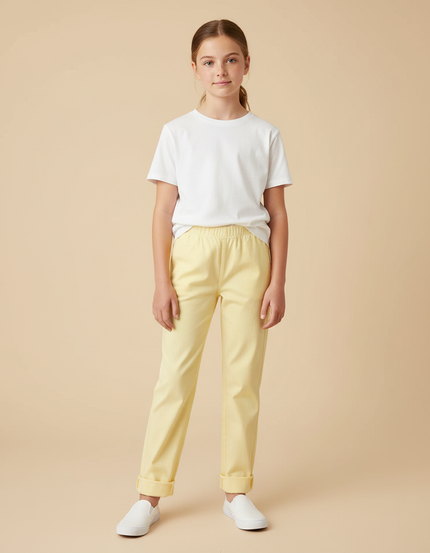 Pantalon Beige Enfant Coton Jaune Clair Cheville