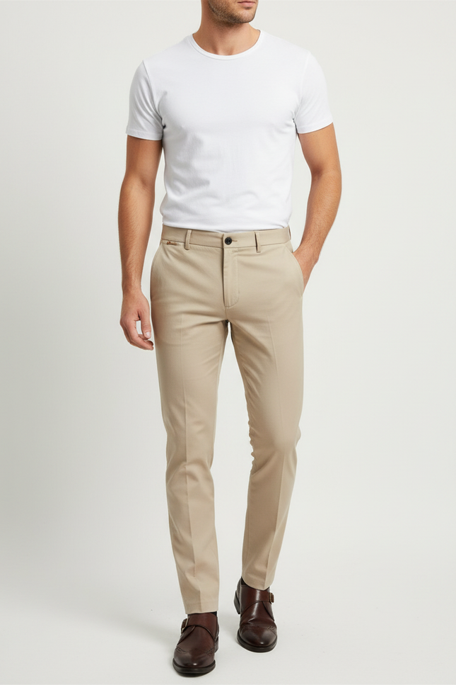 Pantalon Beige Homme Slim Élégant Business Chino - Gabardine
