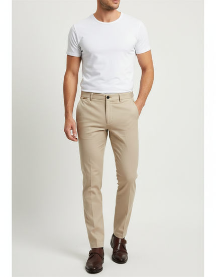 Pantalon Beige Homme Slim Élégant Business Chino - Gabardine