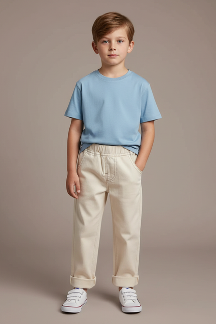 Pantalon Beige Enfant Coton Ample Décontracté