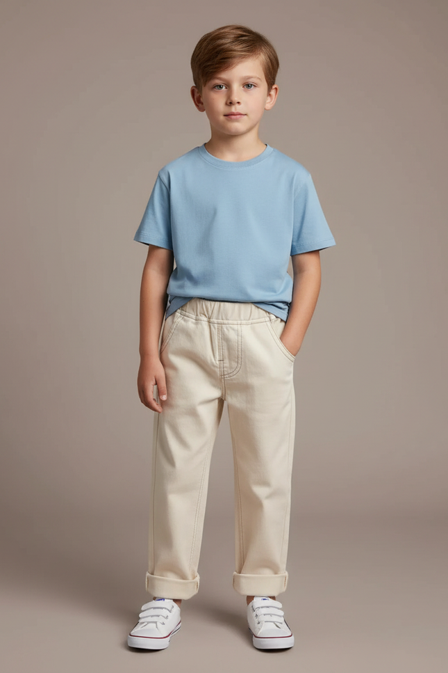 Pantalon Beige Enfant Coton Ample Décontracté