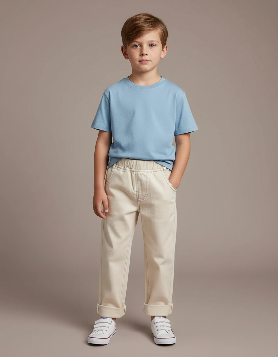 Pantalon Beige Enfant Coton Ample Décontracté
