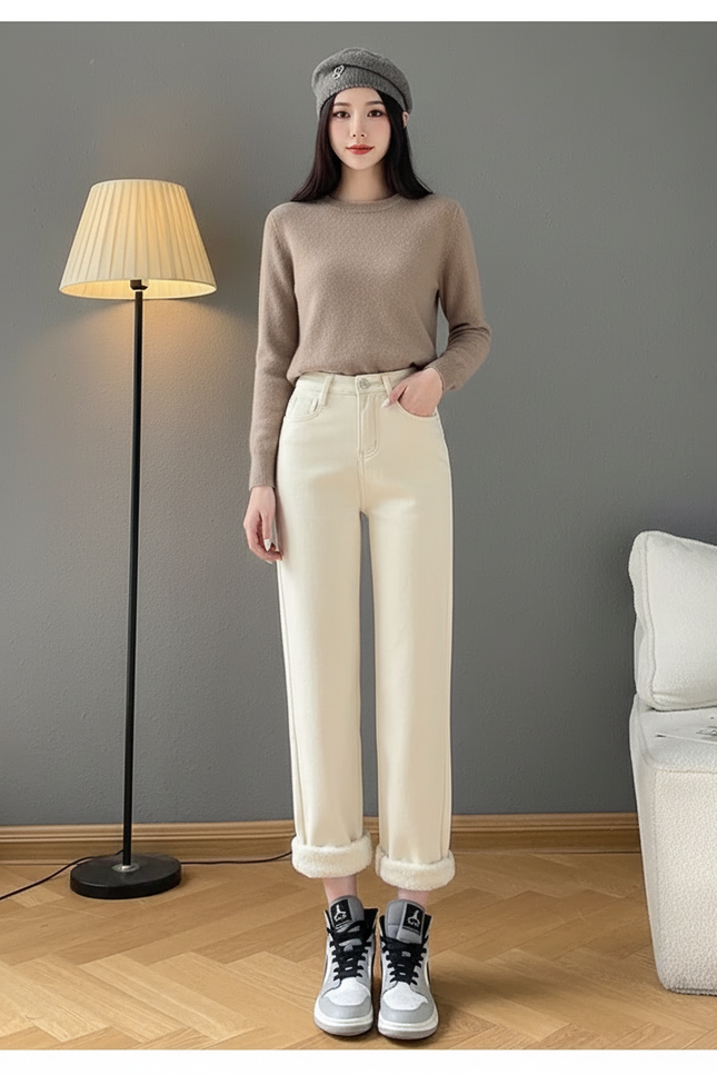 Pantalon Mom Beige - Molleton