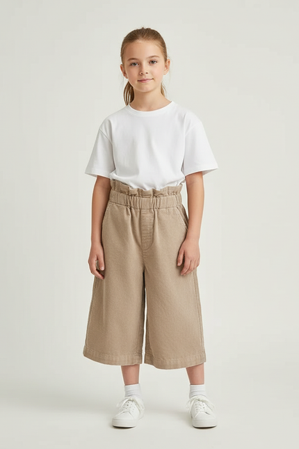 Pantalon Beige Enfant Côtelé Ample Décontracté Fille - Cordé