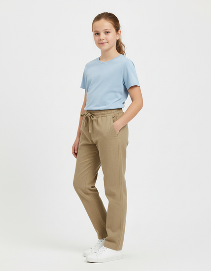 Pantalon Beige Coton Ample Cordon Décontracté Enfant - Lin