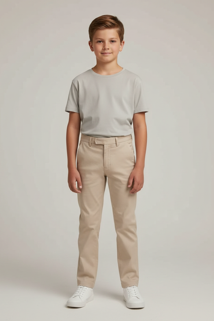 Pantalon Beige Enfant Chino Coton Décontracté Droit