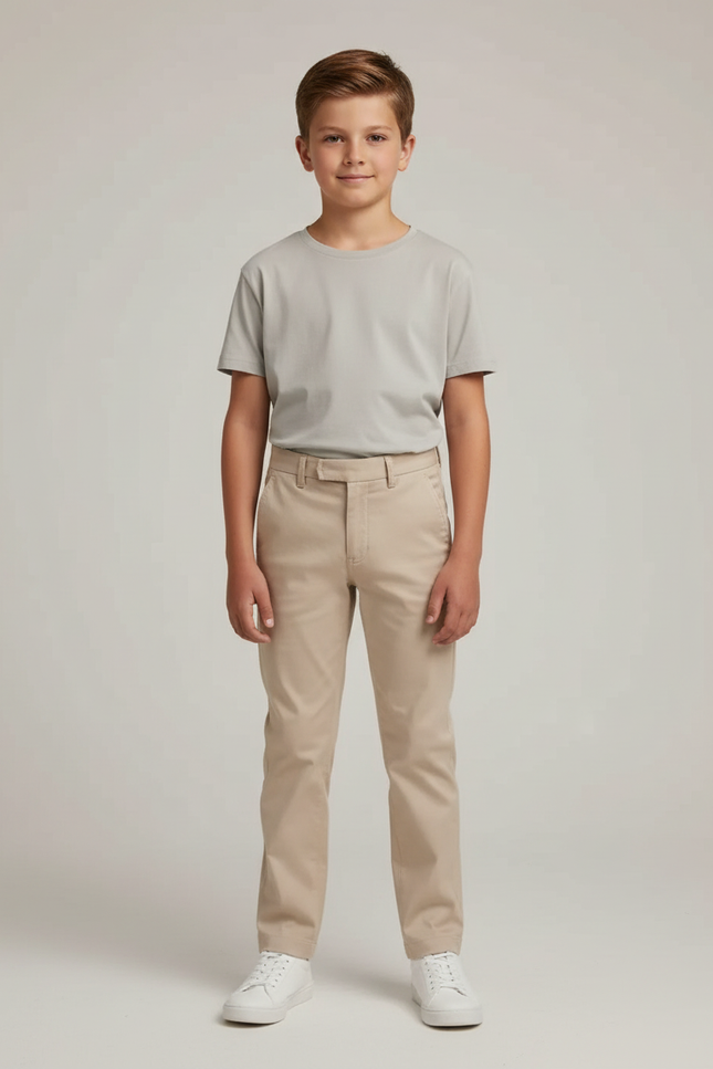 Pantalon Beige Enfant Chino Coton Décontracté Droit