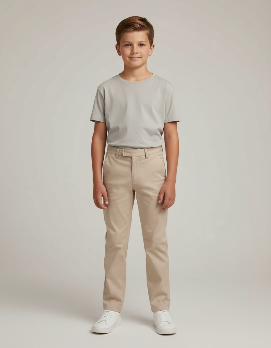 Pantalon Beige Enfant Chino Coton Décontracté Droit