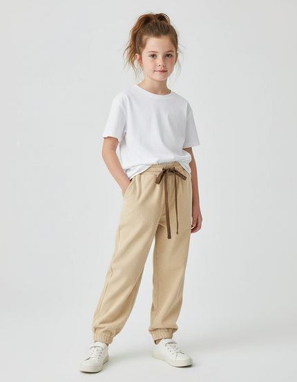 Pantalon Beige Côtelé Ample Sport Décontracté - Cordé