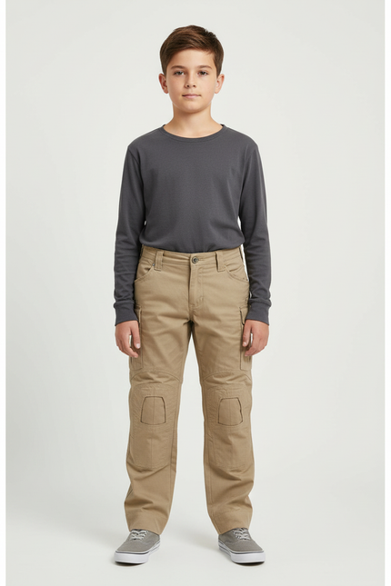 Pantalon Beige Cargo Enfant Multipoches Robuste - Gabardine
