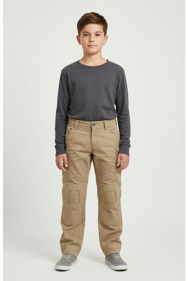 Pantalon Beige Cargo Enfant Multipoches Robuste - Gabardine
