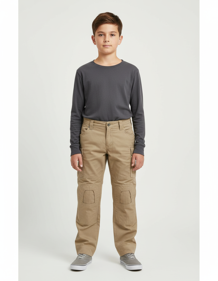 Pantalon Beige Cargo Enfant Multipoches Robuste - Gabardine