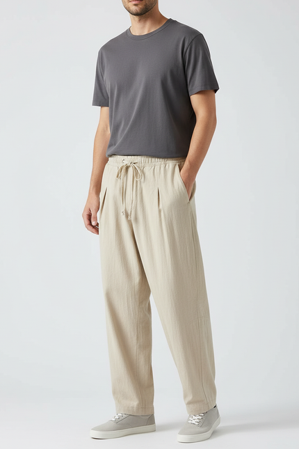Pantalon Beige En Lin Homme