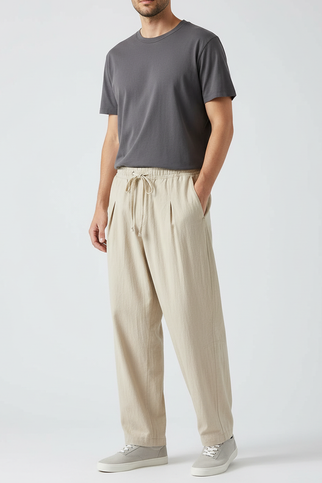 Pantalon Beige En Lin Homme