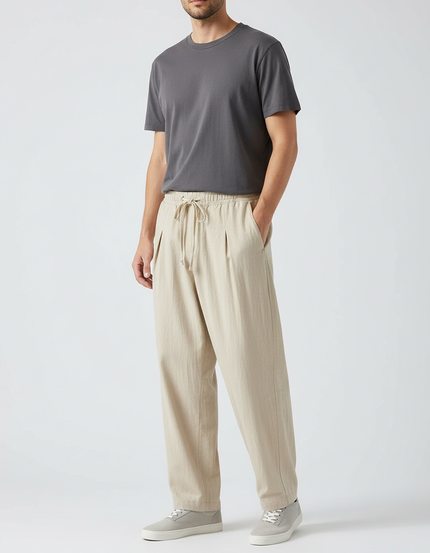Pantalon Beige En Lin Homme
