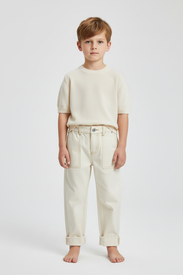 Pantalon Beige Enfant Ample Décontracté Coton - Toile