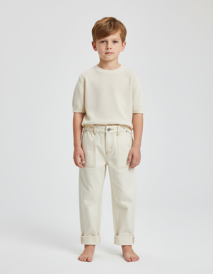 Pantalon Beige Enfant Ample Décontracté Coton - Toile