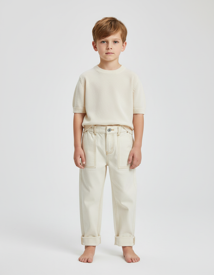 Pantalon Beige Enfant Ample Décontracté Coton - Toile