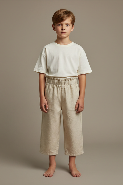 Pantalon Beige Ample Coton Fluide Enfant Confortable