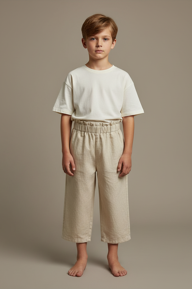 Pantalon Beige Ample Coton Fluide Enfant Confortable