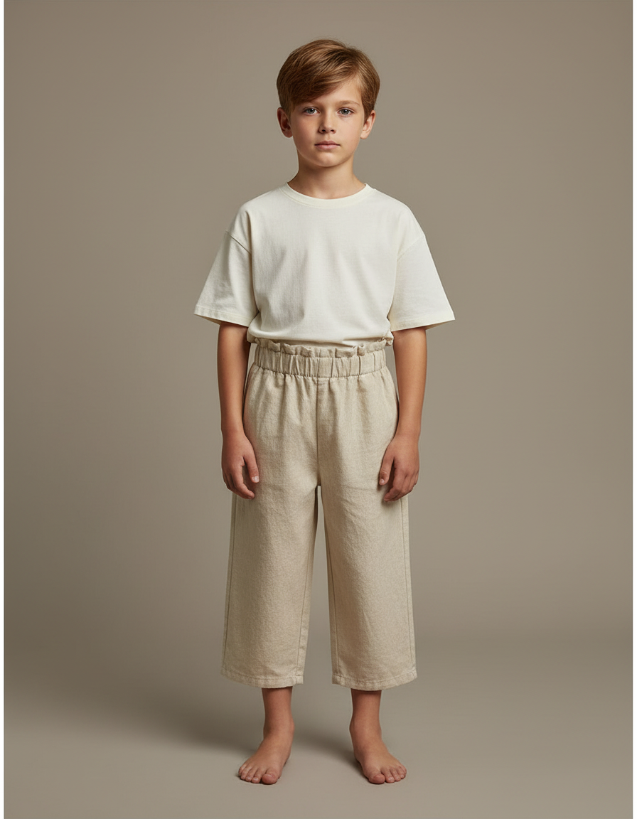 Pantalon Beige Ample Coton Fluide Enfant Confortable