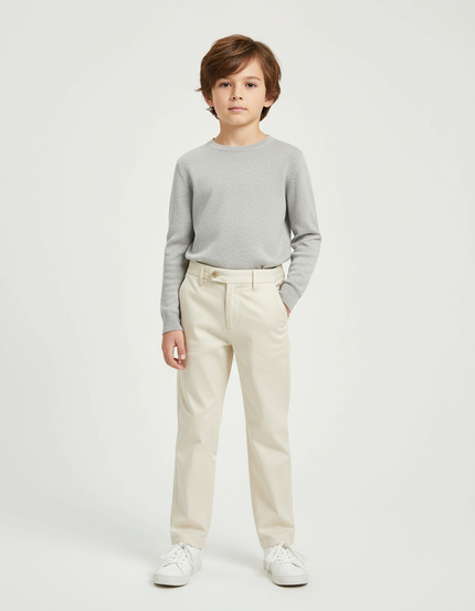 Pantalon Beige Classique Droit Coton Garçon