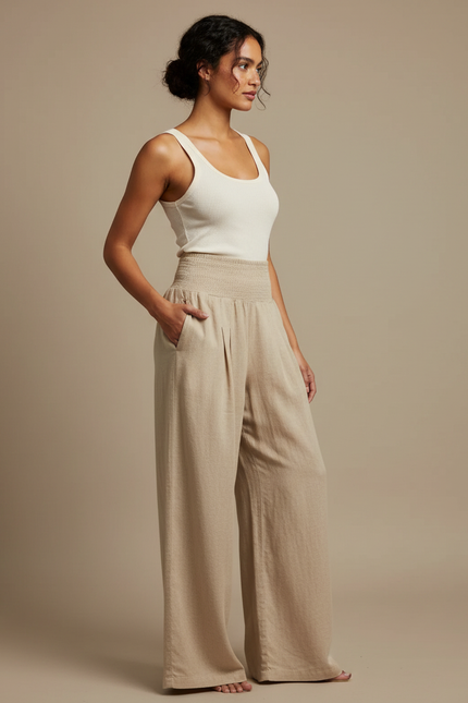 Pantalon Fluide Lin Beige