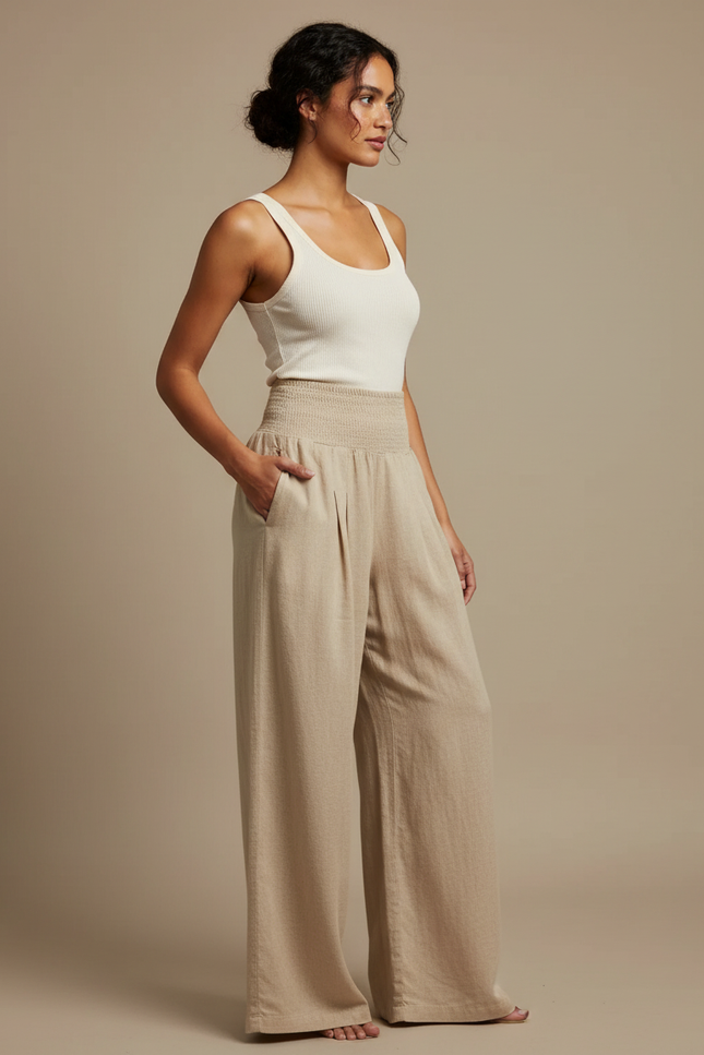 Pantalon Fluide Lin Beige