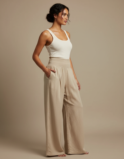 Pantalon Fluide Lin Beige