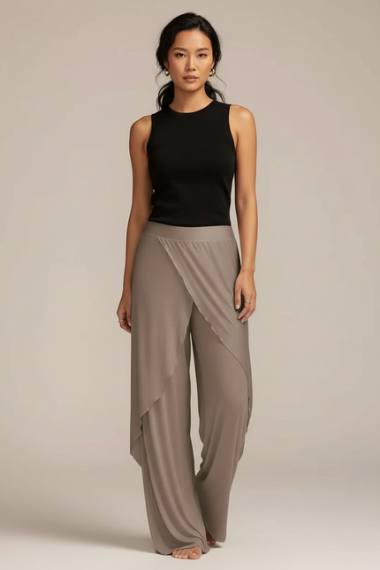 Pantalon Beige Fluide Ample Yoga Femme - Maille