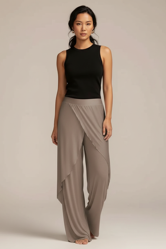 Pantalon Beige Fluide Ample Yoga Femme - Maille