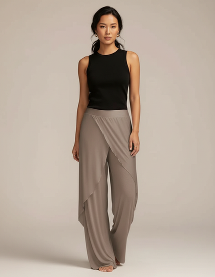 Pantalon Beige Fluide Ample Yoga Femme - Maille