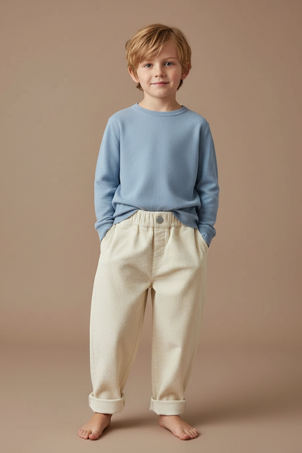 Pantalon Beige Corduroy Ample Décontracté Enfant - Cordé