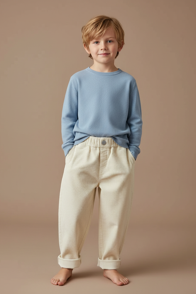 Pantalon Beige Corduroy Ample Décontracté Enfant - Cordé