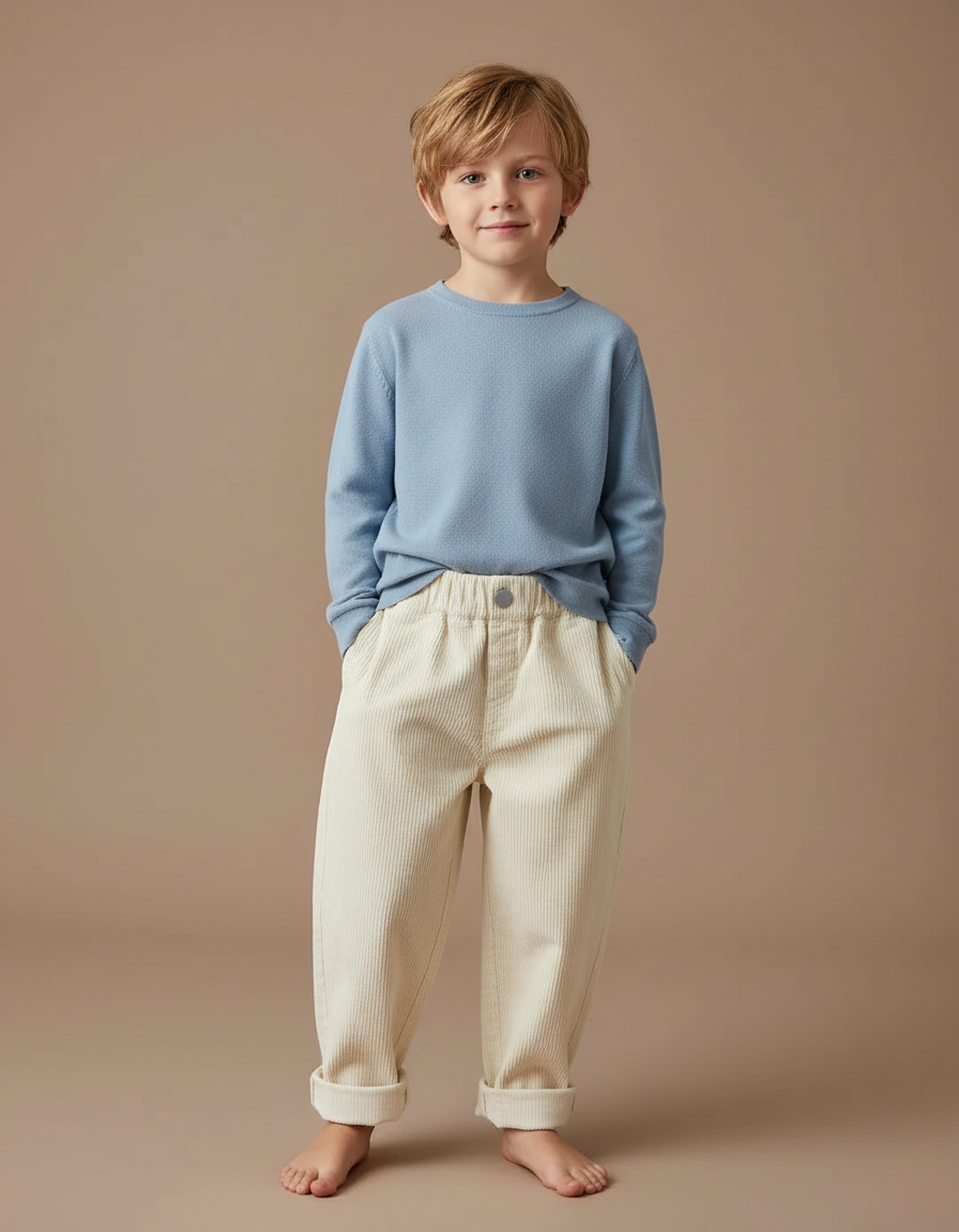 Pantalon Beige Corduroy Ample Décontracté Enfant - Cordé
