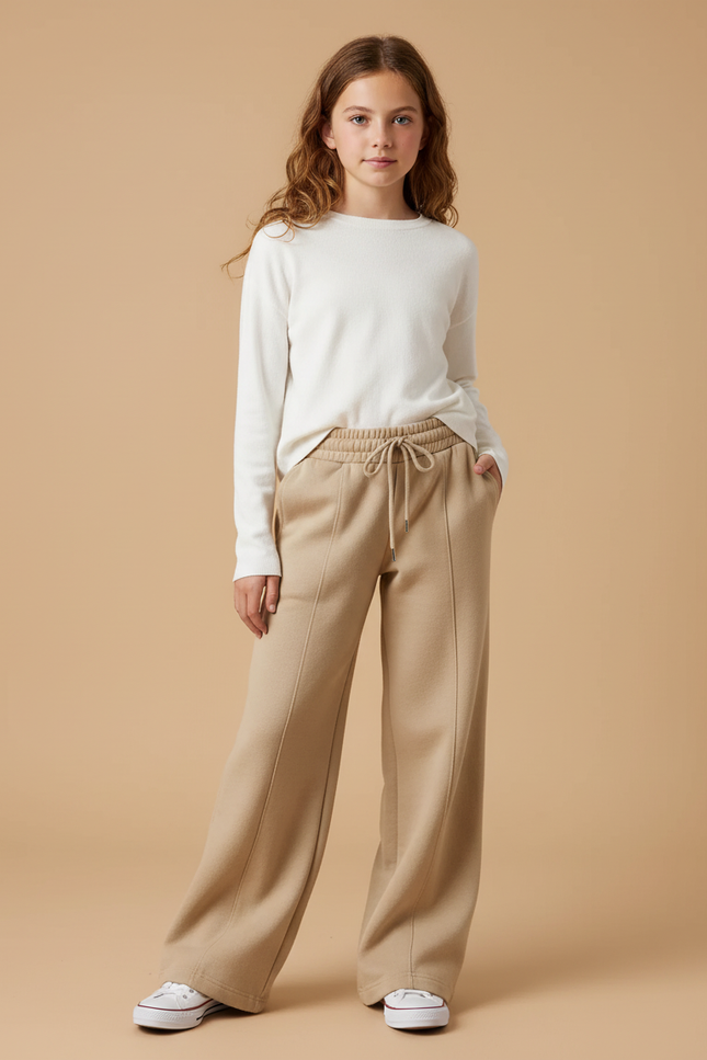 Pantalon Beige Large Décontracté Confortable Fille - Molleton