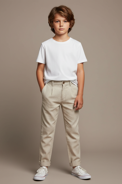 Pantalon Beige Lin Décontracté Garçon