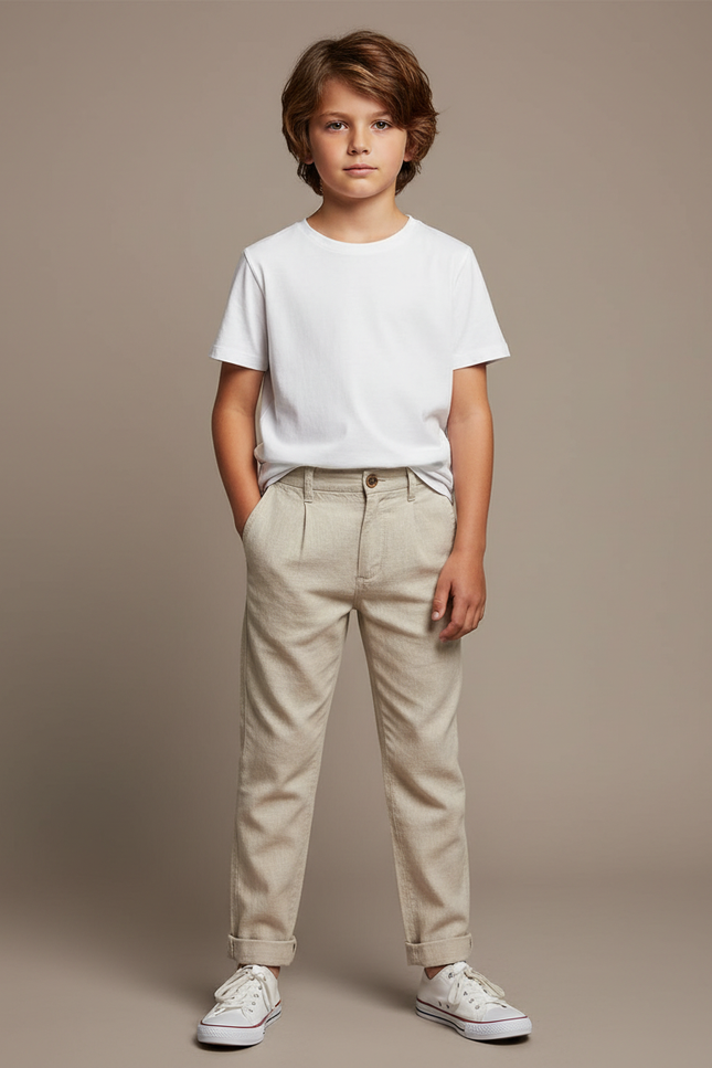 Pantalon Beige Lin Décontracté Garçon