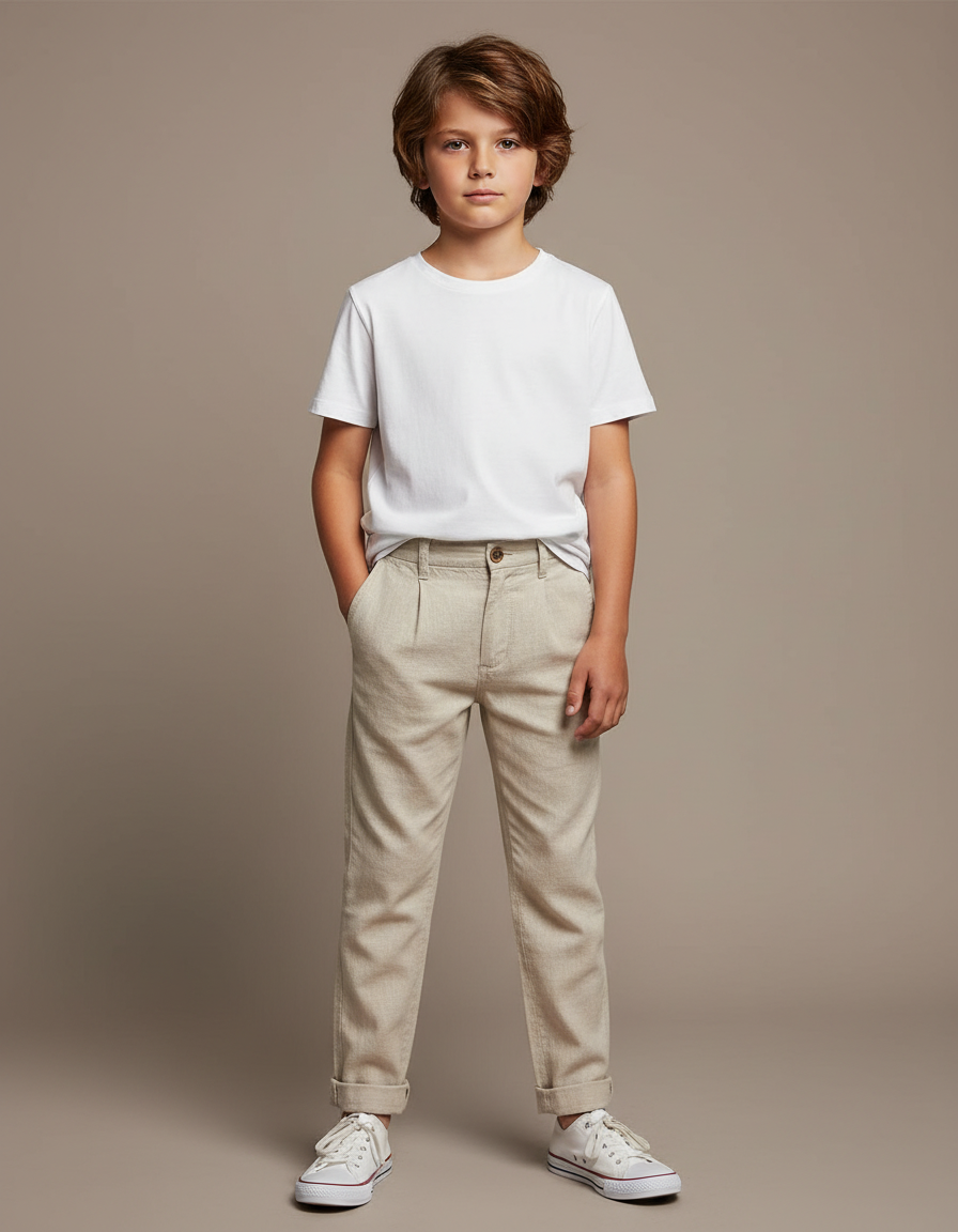 Pantalon Beige Lin Décontracté Garçon