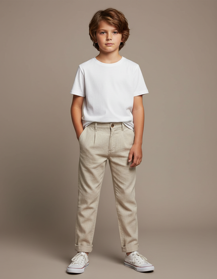 Pantalon Beige Lin Décontracté Garçon