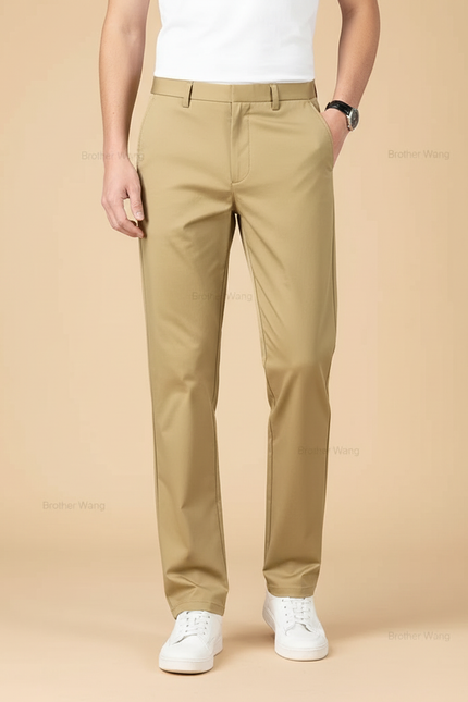 Pantalon Beige Coton Droit Classique Homme Décontracté