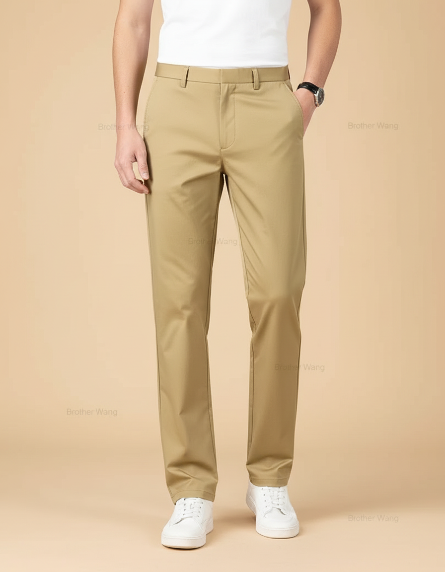 Pantalon Beige Coton Droit Classique Homme Décontracté