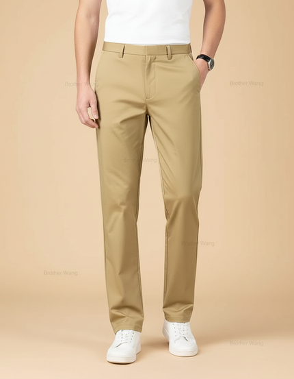 Pantalon Beige Coton Droit Classique Homme Décontracté