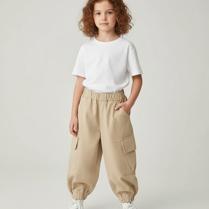 Pantalon Beige Cargo Ample Coton Enfant