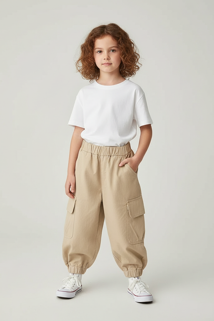Pantalon Beige Cargo Ample Coton Enfant
