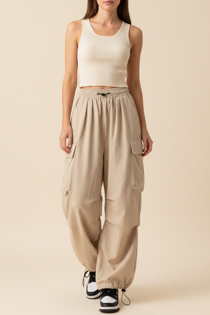 Pantalon Femme Cargo Beige - Toile