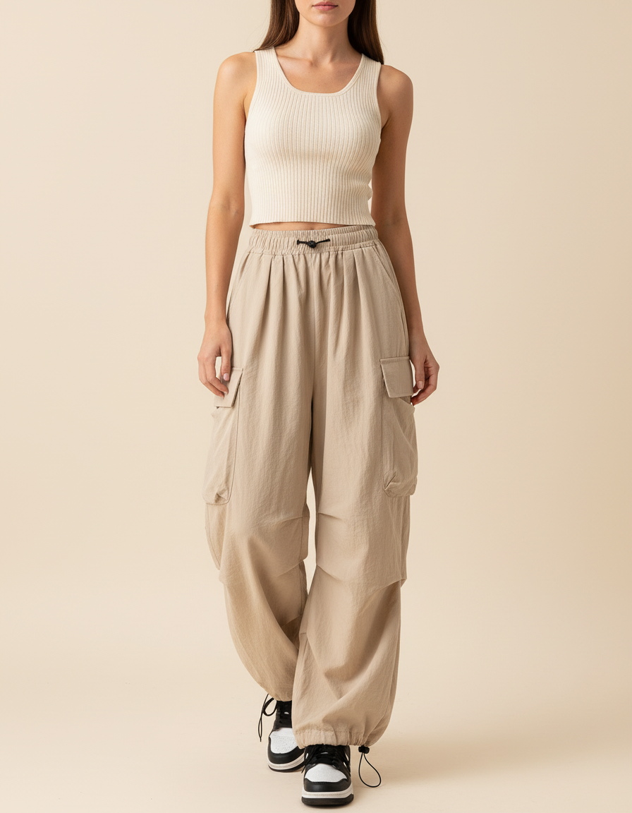 Pantalon Femme Cargo Beige - Toile