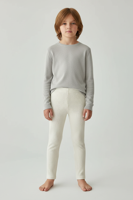 Pantalon Beige Côtelé Tricoté Slim Enfant Coton - Maille