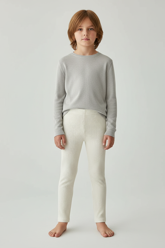Pantalon Beige Côtelé Tricoté Slim Enfant Coton - Maille